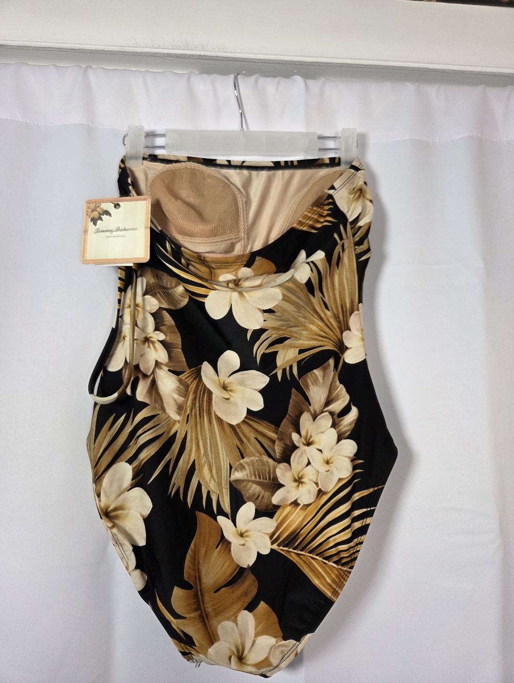 NEW Tommy Bahama One Piece Swimsuit Women 14 Black Brown Tropical Floral $100 - Picture 2 of 6